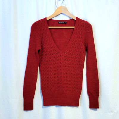 The Limited Wool Blend Sweater Womens Medium V-Neck Red Chevron Knit Classic