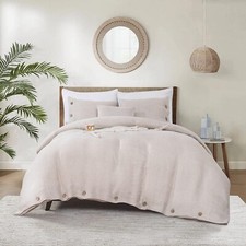 Stone Washed King Linen Duvet Cover 3-pc Set, Oeko-Tex Certified, Ultra-Soft,...
