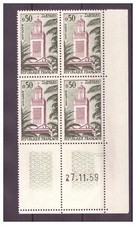 FRANCE  N °1238 . 50  c  TLEMCEN  BLOC DE 4 COIN DATE   NEUF ** . SUPERBE.