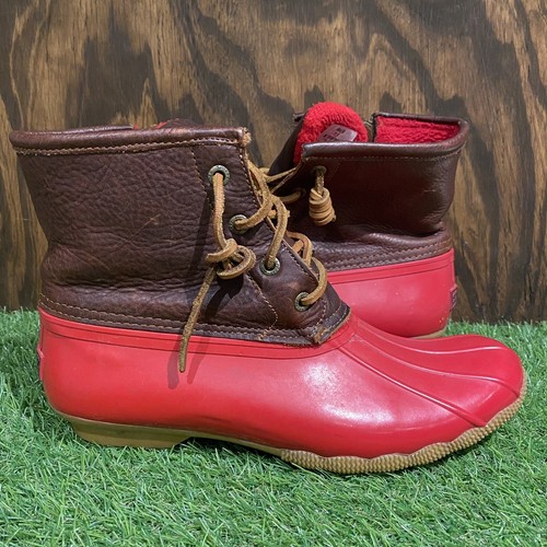 Sperry Top-Sider Women's Saltwater Duck Boots Leather Rubber Red US Size 7.5 - Picture 1 of 10
