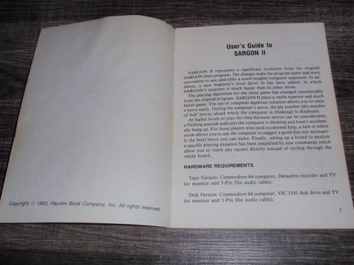 Manual Only for Sargon II for Commodore 64 Hayden Software 1983 Chess Alex Ford - Picture 3 of 5