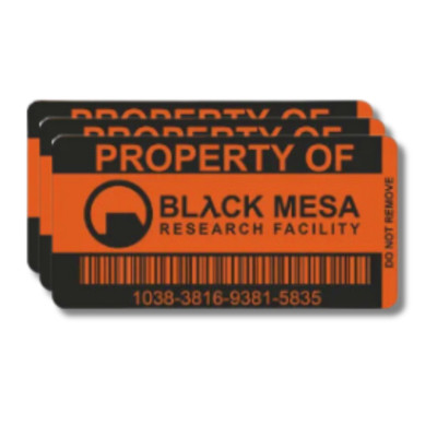 Black Mesa Asset Tags Vinyl Decal Sticker, Car laptop window water bottle - 3PK