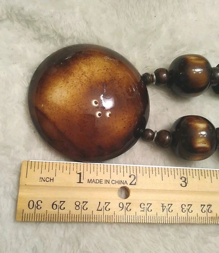 BOLD! Ethnic Style Resin? and Wood Beaded Pendant w/Hook Closure 18" Necklace! - Picture 14 of 18