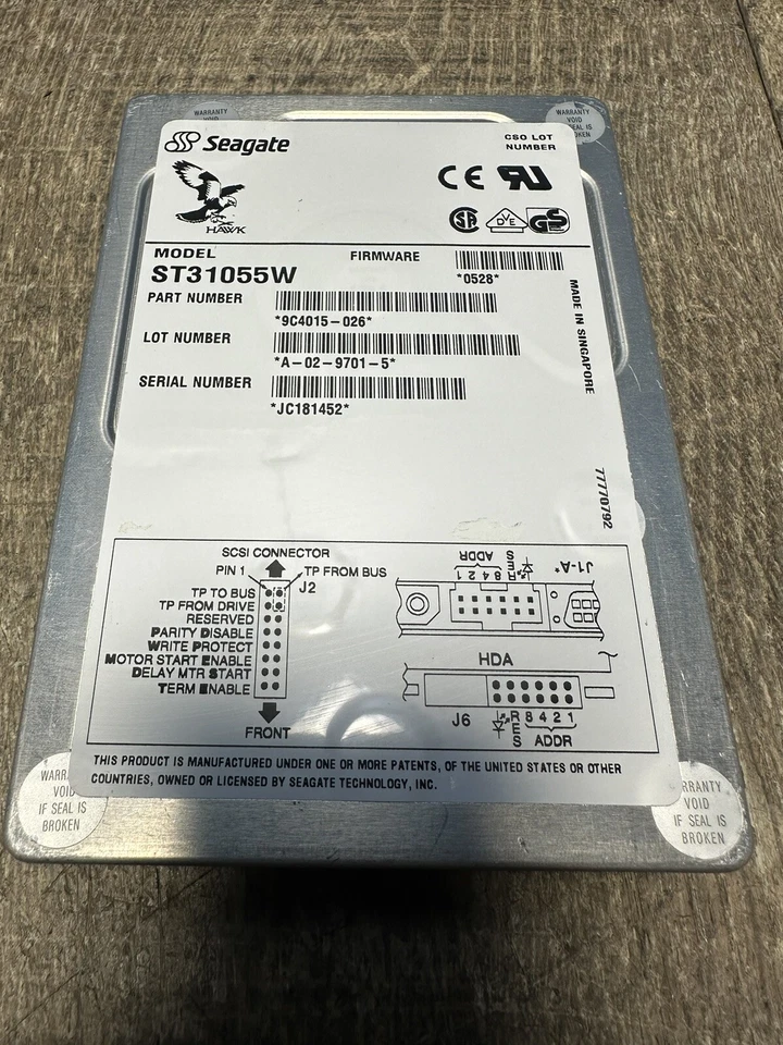 SEAGATE HAWK 1GB HDD ST31055W P/N: 9C4015-026 FW: 0528 - Image 2 of 4