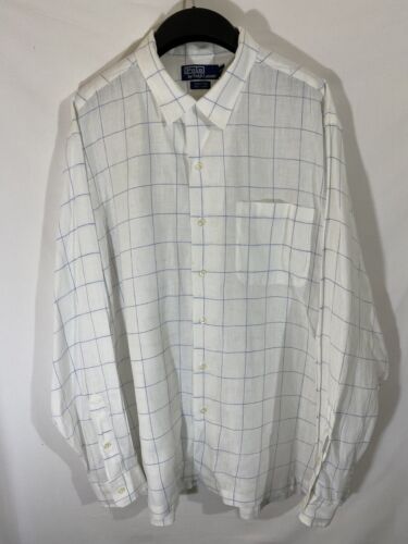 Polo Ralph Lauren Clayton Shirt Mens XL Striped Linen Long Sleeve Camp VINTAGE - Picture 1 of 8