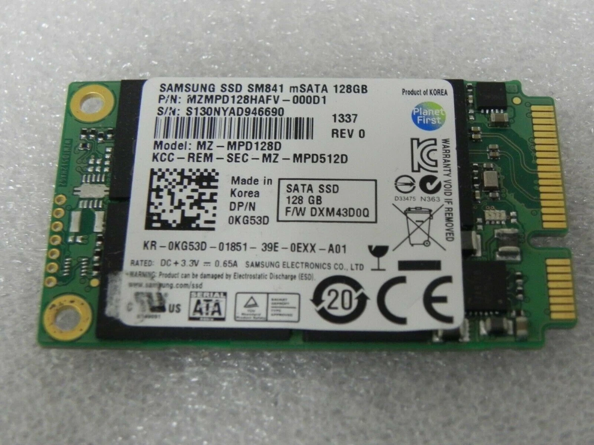Dell Samsung SSD SM841 mSATA 128GB Model MZ MPD128D 0KG53D MZMPD128HAFV 000D1