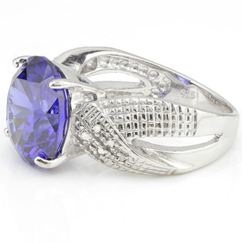 LOVELY 10.61 CTW GENUINE DIAMOND & LAB TANZANITE IN 925 STERLING SILVER RING - Picture 3 of 3