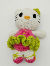 Peluche pupazzo Hello Kitty lavorato a maglia all'uncinetto fatto a mano 9" 