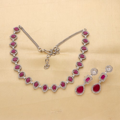 Damen Cubic Zirkonia Birne Halskette Strand Und Ohrringe Versilbert - Bild 5 von 72