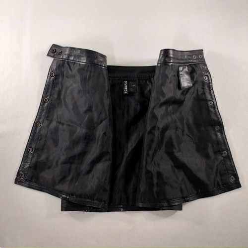 H&M Divided Black Faux Leather Nylon Button Front Mini Skirt Womens Size 4 - Picture 3 of 7