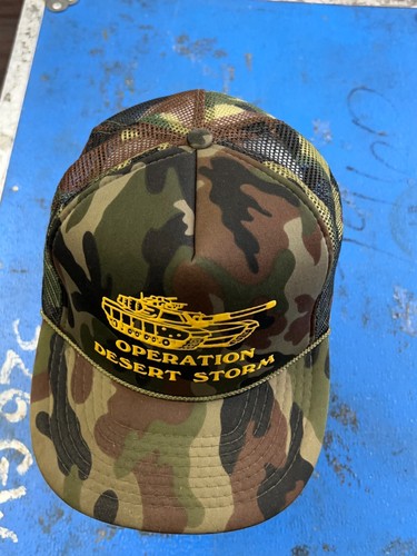Vintage Operation Desert Storm Tank Camo Snapback Trucker Hat - Picture 2 of 11