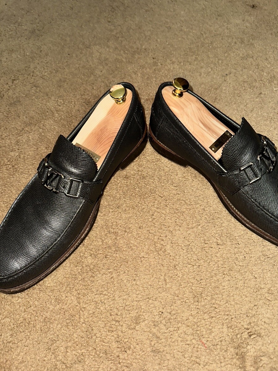 Louis Vuitton Mens Loafers Size 9 M Gray Grained Leather 