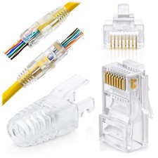 Rj45 Cat6 Pass Through Connectors And Strain Relief Boots Pack Of 100/100 Ez To