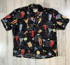 PARADISE FOUND Men’s Hawaiian Button Shirt Cocktail Drink Martini Tiki Sz XL EUC