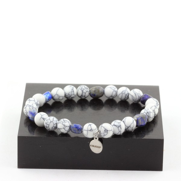 Armband Aus Lapislazuli Aus Pakistan + Perlen Howlith 8 Mm. Made In Frankreich-image