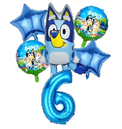 6 pcs Set Bluey Birthday Numbers Balloons Boy Girls Party. A39 - Picture 5 of 14