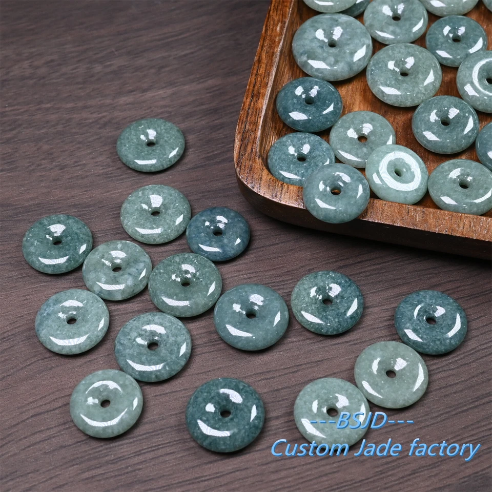 Donut jadeíta natural verde grado A jade hielo jadeíta cuentas redondas donut Foto 4 de 4