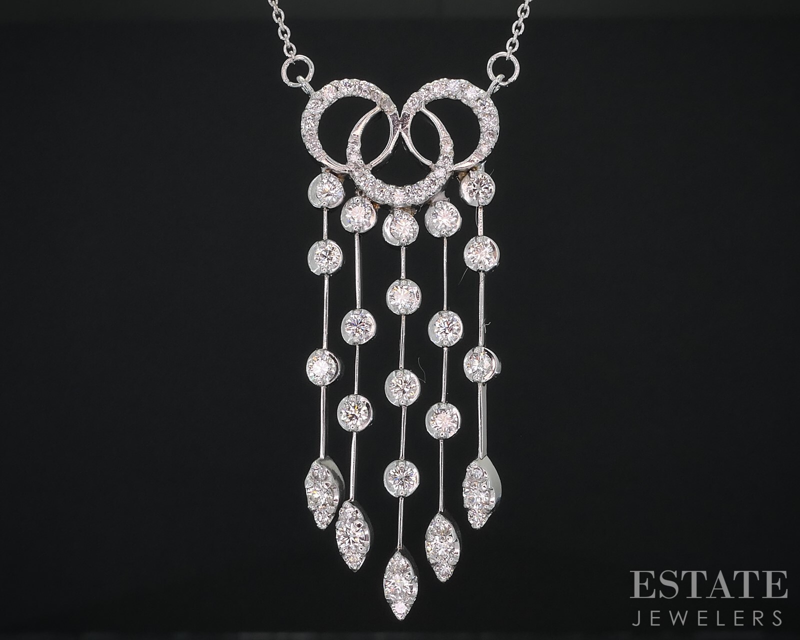 Vintage 14K White Gold 1.40ctw Diamond Drop Necklace 7.7g 15 Inches i18958