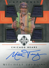 Mitchell Trubisky Autographed 2019 Panini Majestic Quad Relic Card 18/35