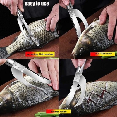 stainless steel 3in1 fish scale scraper sawtooth peeiers scraping boning filleti