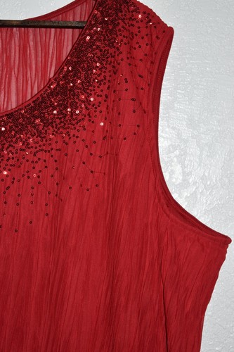 Catherines Top 4X Red Sequin Chiffon Crinkle Layer Blouse Sleeveless Glam Party - Picture 14 of 17