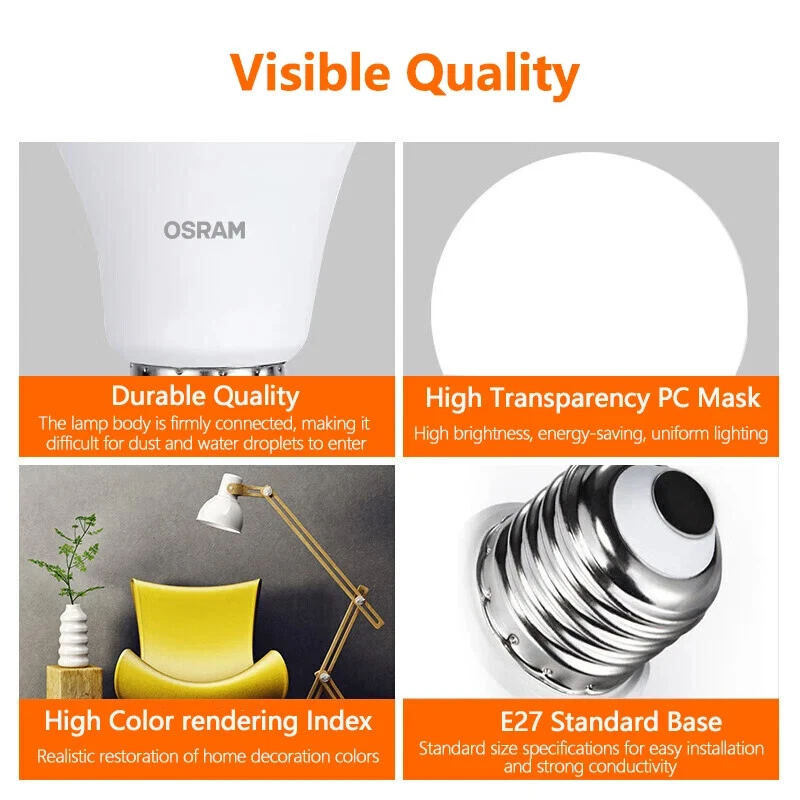 OSRAM LED 4.9W 8.5W 10W 13W E27 220V Frosted Bulbs 2700K 4000K 6500K Room Light - Image 3 of 4