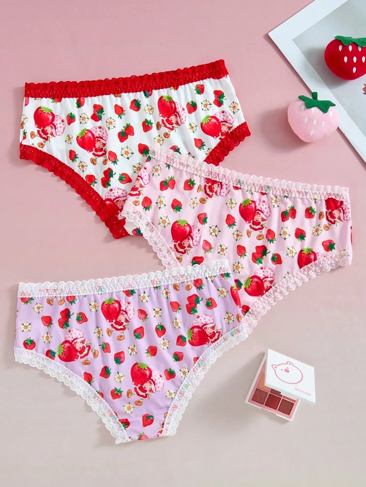 Women's Strawberry Shortcake Cartoon Cute Licensed Brief Panties - Pack of 3 - Image 2 of 4