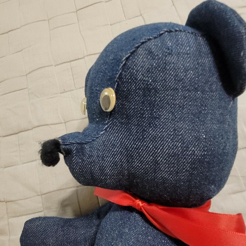 Handmade Bear Plush Stuffed 17" Googly Eyes Teddy Denim Lovey Vintage - Imagen 9 de 10