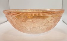 Indiana Marigold Glass Iridescen Depression 1930s Embossed Strawberry Bowl 7 3/8