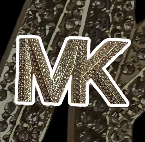NEW MICHAEL KORS WOMEN WIDE BROWN BELT /ELASTIC MK LOGO CRYSTAL BUCKLE Size (L) - Picture 5 of 22