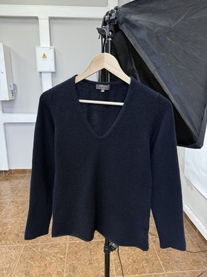   N.Peal London 100% Cashmere Navy V Neck Sweater Rare Size M