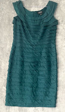 ADRIANNA PAPELL Emerald Green Round Neckline Pleated Cocktail Dress 6 Petite