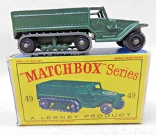 Lesney Matchbox No. 49 M3 Personnel Carrier 1958 Dark Green England W/Box/Treads