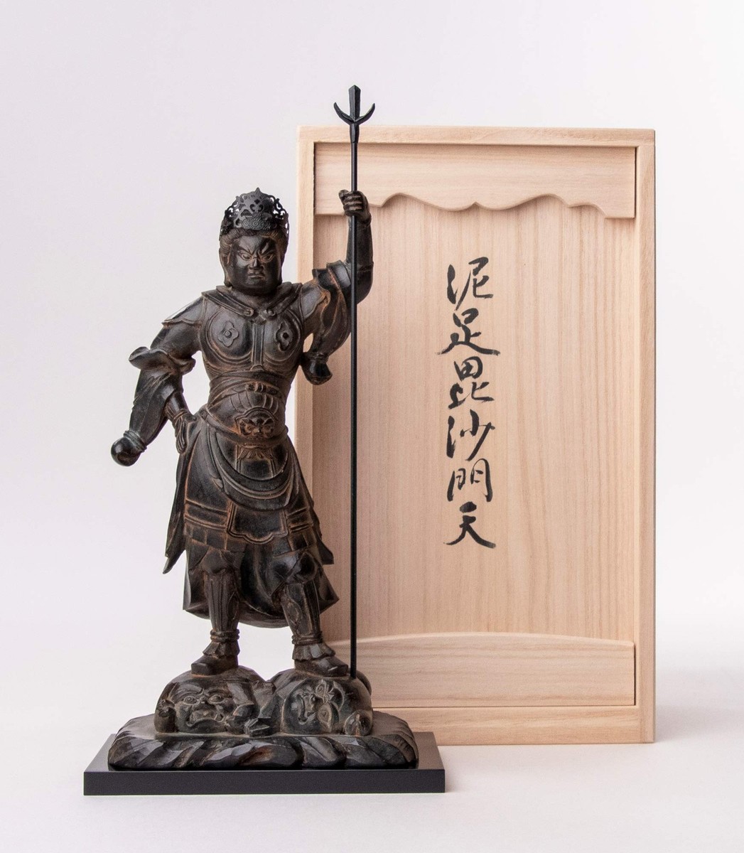 Japanese Bronze Bishamonten Sculpture 28.5cm (11.2 in) Doro-Ashi