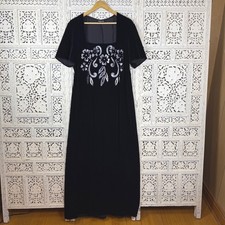 Vtg Black Velvet Floral Shimmer Dress Sz XL Square Neck Whimsigoth Fairy Grunge