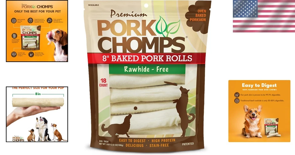 Rollos de cerdo bajos en grasa para perros, 8 pulgadas, paquete de 18 Foto 2 de 4