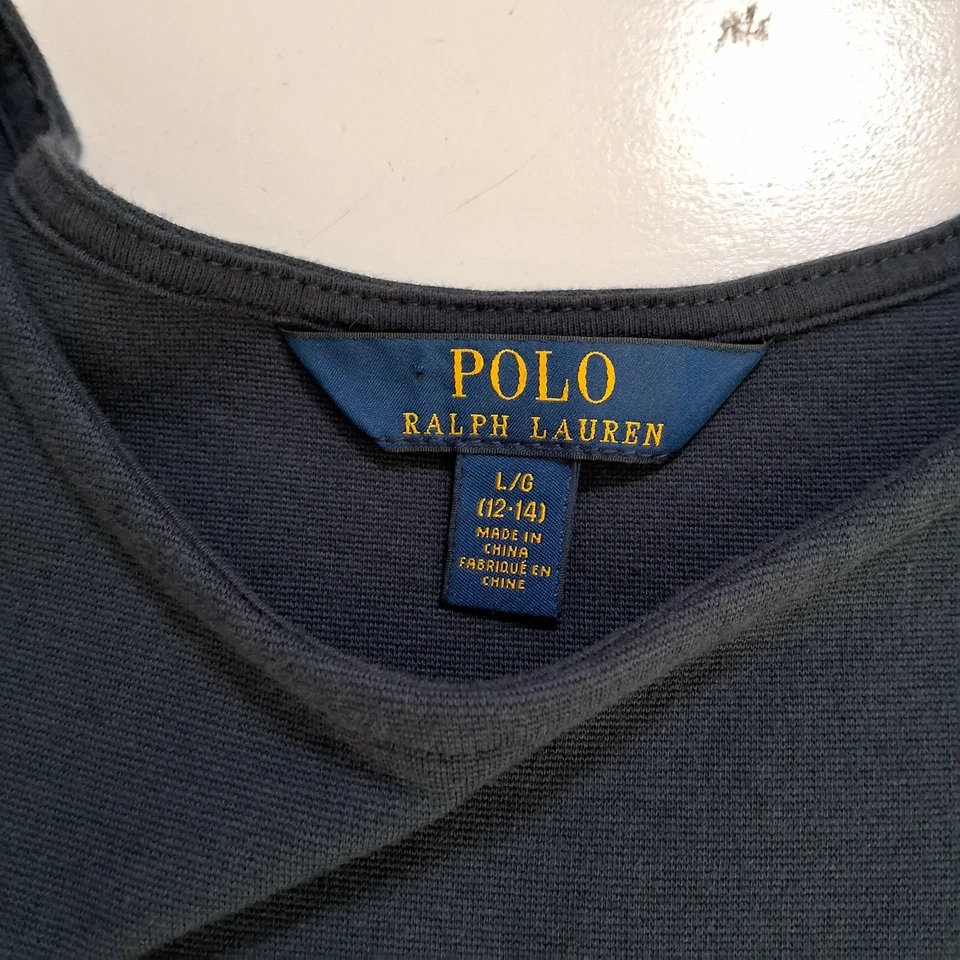 Polo Ralph Lauren Girls Dress Navy Blue Pleated Ruffle Dress Size L (12-14) - Image 4 of 4