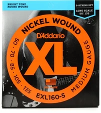 D'Addario EXL160-5 Nickel Wound Bass Guitar Strings - .050-.135 Medium Long