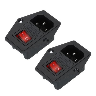 Power Switch 10A 250V AC Rocker Switch IEC320 C14 Inlet Male Power Socket 2 Pcs