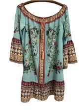 Giddy Up Glamour dress womens size medium knee length aqua orange floral (T1648O