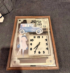 Vintage Ford Model 580 Wall Clock Mirror Advertising Sign Working Art Deco Style