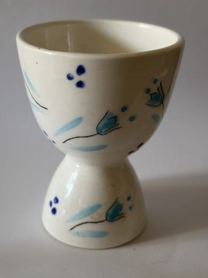 Vintage Mid Century Blue Flowers Double Egg Cup 3 1/2 