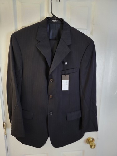 Andrew Fezza Mens Suit 42 SH and Pants 36 SH Combo Wool Black Striped Great Cond