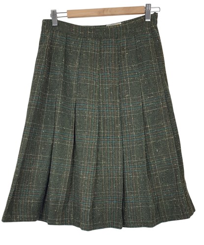Vintage Green Plaid Tweed Pleated Skirt Size 10 - Picture 2 of 7