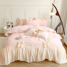 Pink Bow Duvet Cover Queen Size,3PCS Soft Microfiber Bedding Set,Romantic Fre...