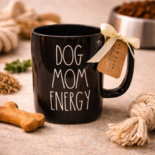 Rae Dunn Dog Mom Energy Black Paw Print Coffe...