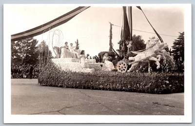 Vintage Pasadena Flower Festival Parade Float with Floral Horses Postcard AA101