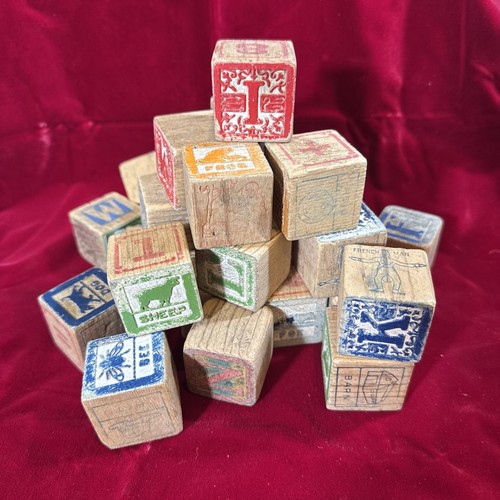 Antique Wood Blocks Children’s Toy Collectible Alphabet Blocks -Lot A