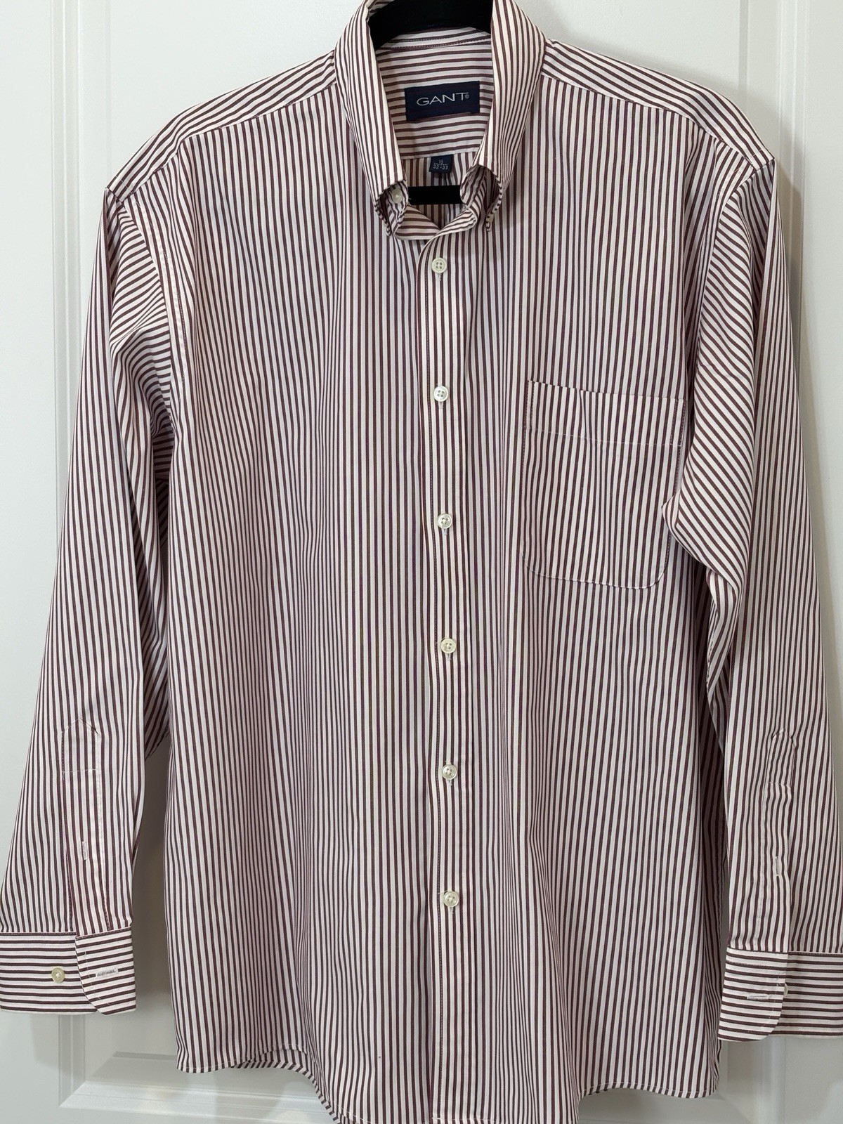 GANT Shirt Mens 16/32-33 Red Striped Classic Traditional Fit Casual Long Sleeve