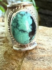 Sterling Silver  Turquoise Ring Size 9 Chunky Thick Design
